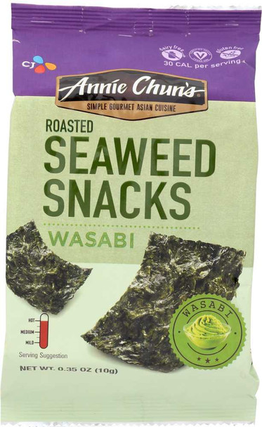 Annie Chun's Wasabi Roasted Seaweed Snacks Hot, 0.35 Oz New