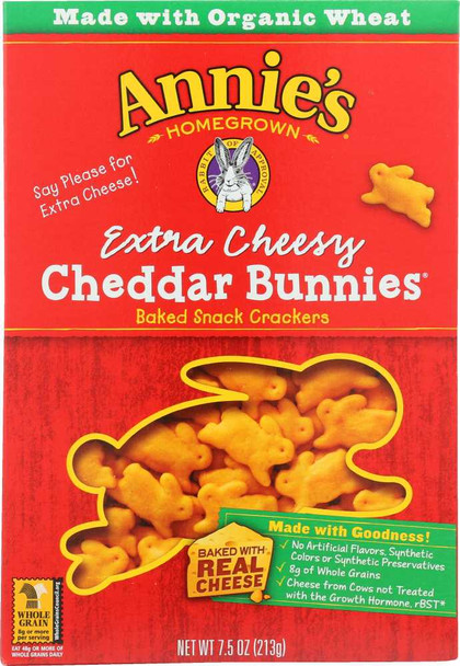 ANNIE'S HOMEGROWN: Cheddar Bunnies Extra Cheesy, 7.5 Oz New