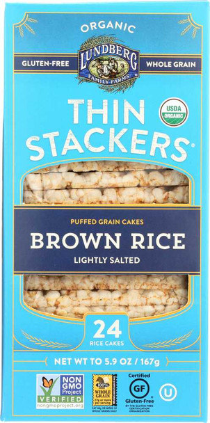 LUNDBERG: Rice Cakes Thin Stackers Brown Rice Lightly Salted, 5.9 oz New