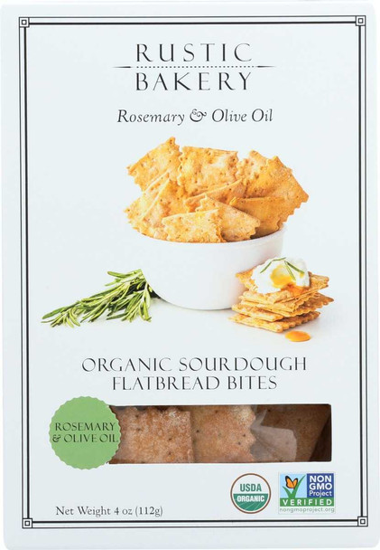 RUSTIC BAKERY: Rosemary & Olive Oil Organic Flatbread Bite, 4 oz New