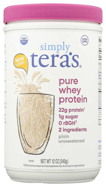 SIMPLY TERAS: Pure Whey Protein Plain Unsweetened, 12 oz New