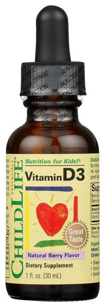 CHILDLIFE ESSENTIALS: Vitamin D3 Natural Berry Flavor, 1 oz New