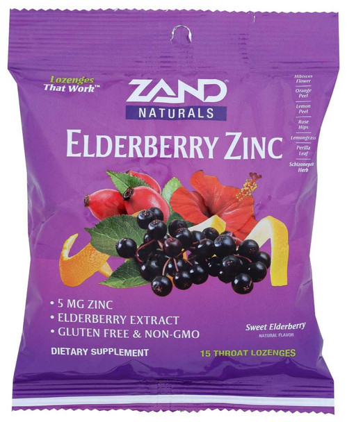 ZAND: Lozenges Herbal Elderberry Zinc, 15 pc New