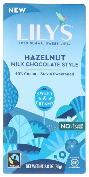 LILYS SWEETS: Hazelnut Milk Chocolate Style Bar, 2.8 oz New