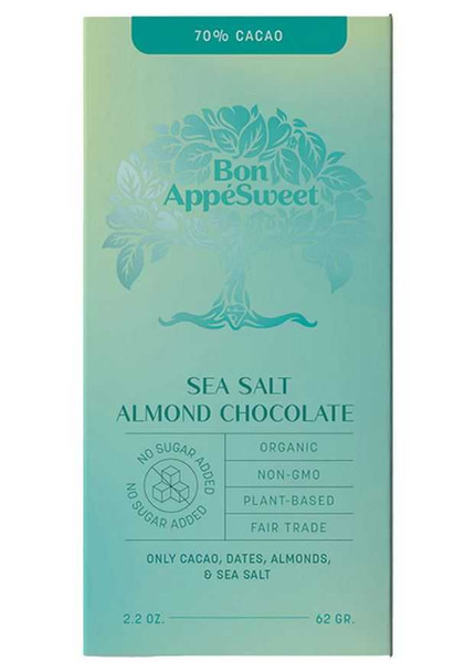 BON APPESWEET: Sea Salt Almond Chocolate Bar, 2.2 oz New