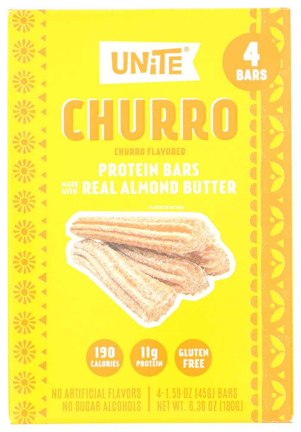 UNITE: Bar Protein Churro 4Pc, 6.36 OZ New