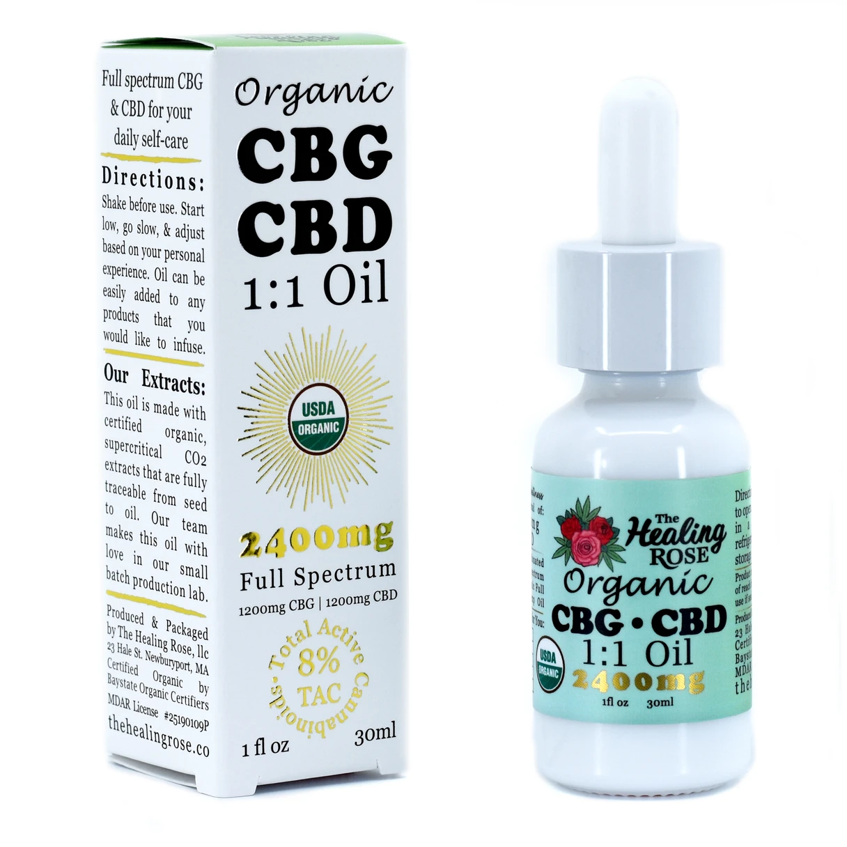 Organic CBD CBG oil 2400mg 1:1 ratio full spectrum by The Healing Rose
