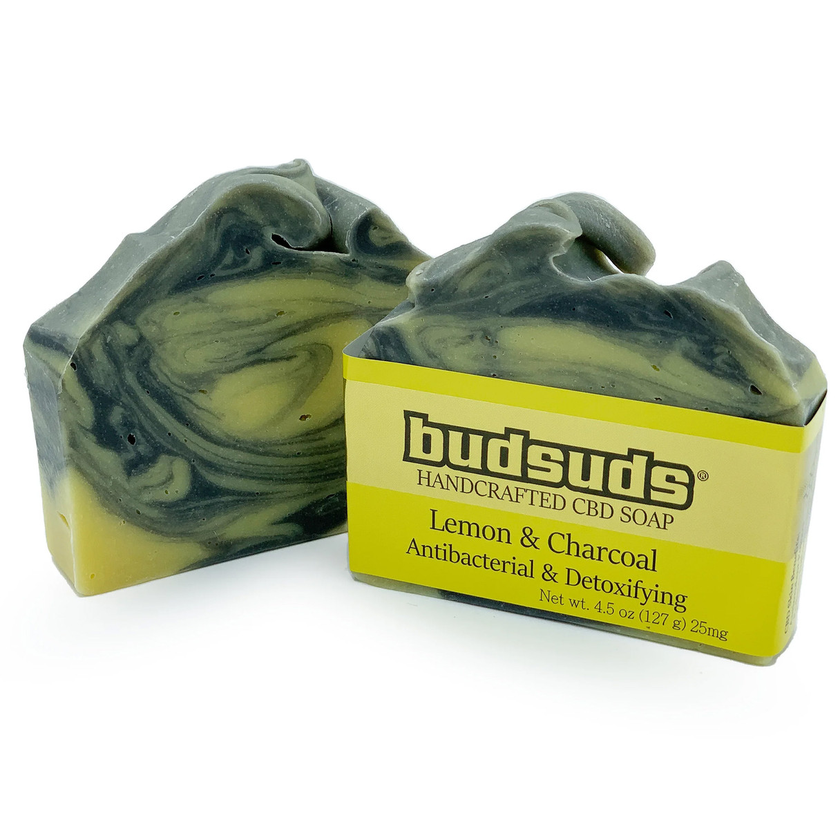 Budsuds Lemon Charcoal CBD Soap made in Westfield MA using The Healing Rose CBD
