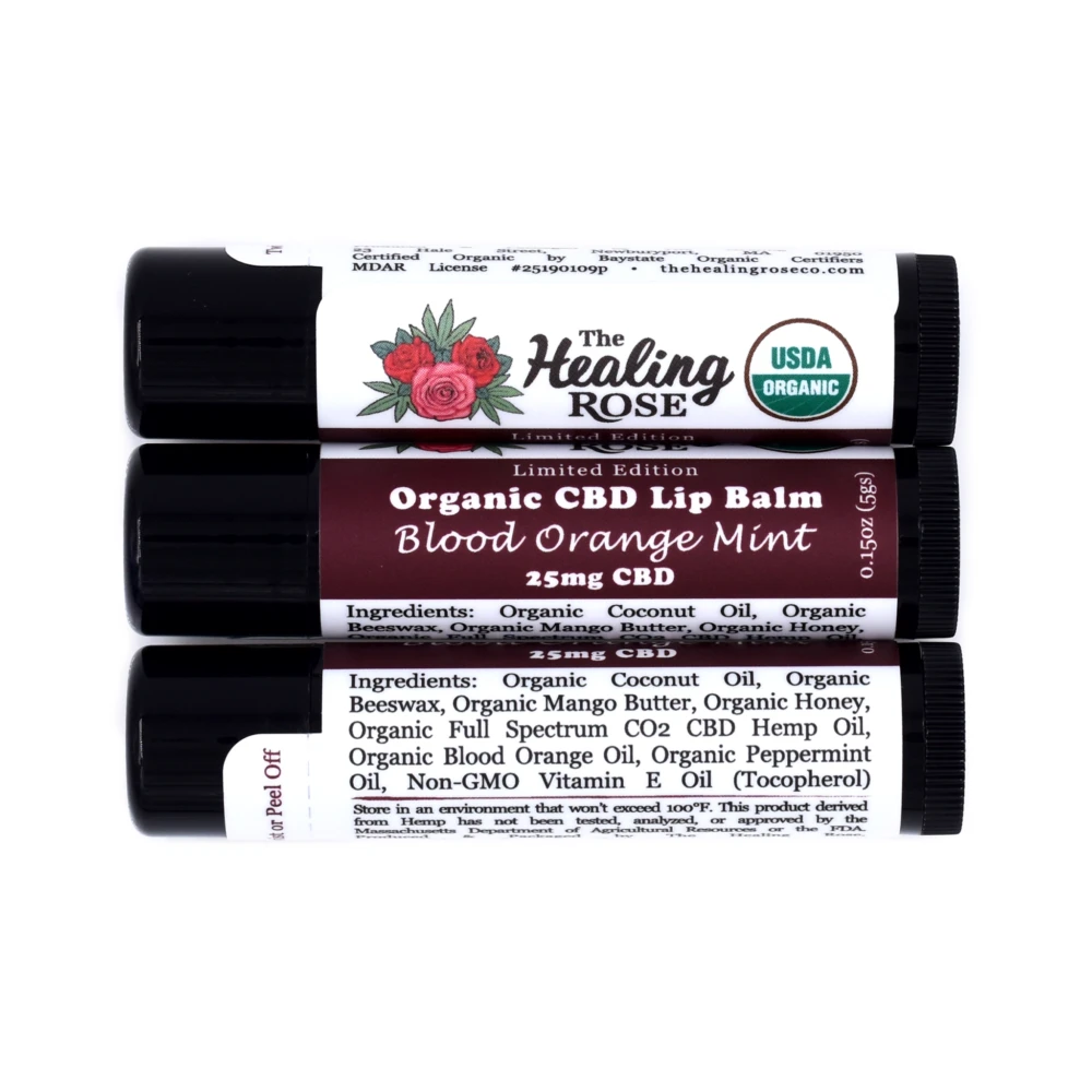 Organic blood orange mint seasonal CBD lip balm 25mg by The Healing Rose Newburyport Massachusetts