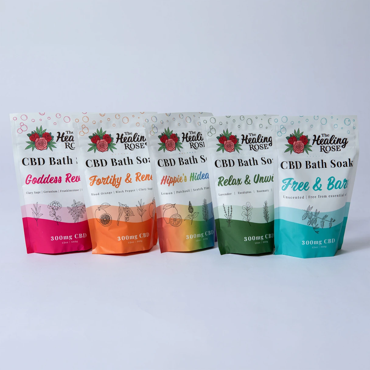 12oz CBD Bath Soaks by The Healing Rose. All 5 all-year-round options