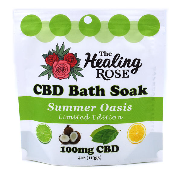 Summer Oasis seasonal full spectrum CBD bath soak with French grey salt by The Healing Rose