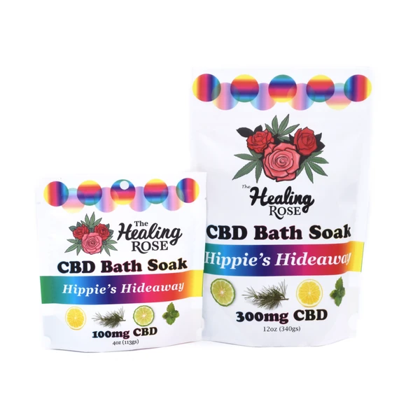 Hippie's Hideaway full spectrum CBD bath soak with French grey salt by The Healing Rose