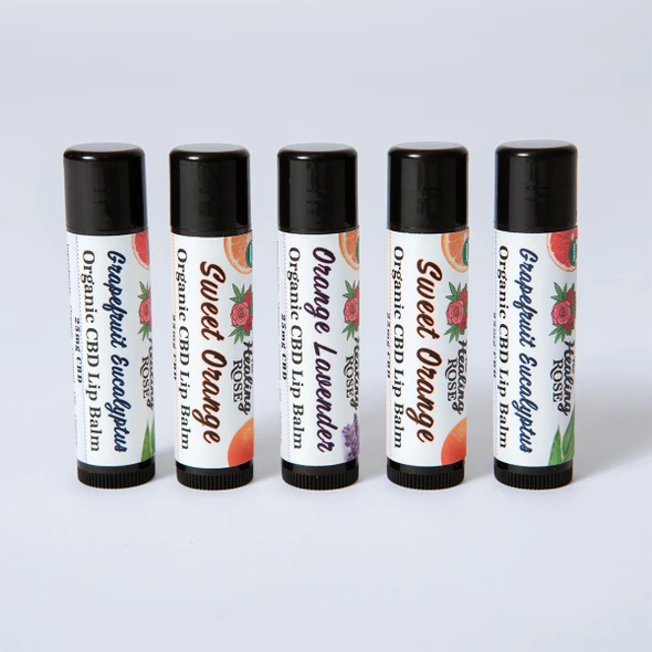 The Healing Rose Citrus Pack Lip Balm Bundle, 2 Grapefruit Eucalyptus, 2 Sweet Orange, 1 Orange Lavender