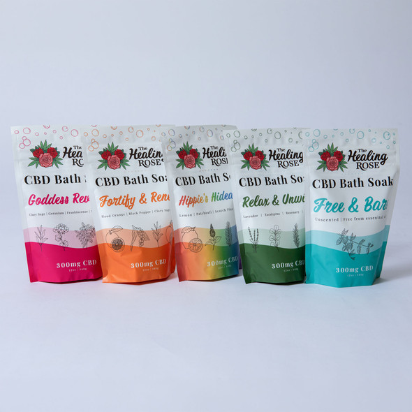 12oz CBD Bath Soaks by The Healing Rose. All 5 all-year-round options