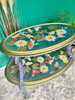 Belles and Whistles Balance - Rub On Furniture Transfer, Best Transfers for Furniture. Teal chalk painted table with Koi Fish rub on furniture decal with Lily pads and flowers.