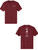 Front and back of a maroon t-shirt. The front left chest reads "Dixie Belle Paint Company." The back features white icons and text: a peace sign, a heart, and a paint brush with "Peace. Love. Paint.™"