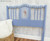 Dixie Belle Paint Blueberry Chalk Mineral Paint is the perfect paint for any DIY project!
Headboard painted in Blueberry Chalk Mineral Paint with gray/Blueberry stripes on top rail. Staged with two pillows in a woven basket besides piece.