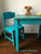 Dixie Belle Paint Pure Ocean Chalk Mineral Paint is the perfect paint for any DIY project! Blue chalk painted kids desk and chair staged with a stuffed bear.