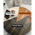 A round wooden board shows three sections with different wood stains: Picklin White, American Honey, and Colonial Black. A cup of black grapes and a small wooden apple rest on the board. Containers labeled Flour and Sugar are in the background.