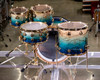 Top View DW Collector's 4pc Kit - Exotic Dirty Fish Tank Fade over Olive Ash Burl 333 Maple Shells