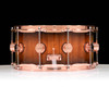 DW Collector's Series 6.5x14 Koa on 12ply VLT Shell with Copper Hardware - Natural to Candy Black Burst side view