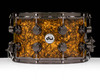 DW Collector’s Series 8x14 SSC Maple snare drum Gold Abalone black nickel hardware front view
