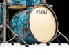 Tama Starclassic Walnut/Birch 6pc Shell Pack – Turquoise Pearl bass drum closeup
