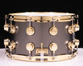 DW Collector's Series 8x14 Satin Black Nickel Over Brass Snare Drum with Gold Hardware