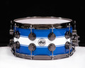 DW Collector's Maple Snare 7x14 White Rally Stripe on Blue Metallic