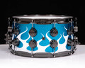 DW Collectors 7x14 Snare Drum - White Flames on Silver Blue Sparkle