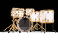 rear view of DW Collector's 7pc Maple SSC Kit Gloss White Lacquer w/Gold Hardware