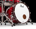 close up of bass drum reso head with mic hole