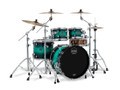 Image is of drumkit shown from front, audience perspective standing to the left.