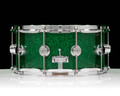 DW Collector’s Series 6.5x14 SSC Maple Snare Drum – Green Glass w/ Chrome Hardware side view