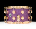 DW Collector's SSC Maple Snare Drum 8x14 Gold Double Row Lugs - Purple Drift side view