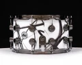 Image 2 of the DW Collector’s Series SonicPly 14x8 Snare Drum - White Glass Contrails / Black Nickel