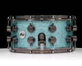 DW Collector's 7x14 SSC Maple Snare Drum - Aqua Glass w/Black Nickel - side view