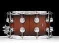 DW Collector's Series Walnut 8x14 Snare Drum - Red Tigerwood, Nat to Candy Black Burst, Chrome HW - back view