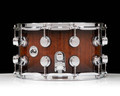 DW Collector's Series Walnut 8x14 Snare Drum - Red Tigerwood, Nat to Candy Black Burst, Chrome HW - side view