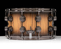 DW Collector's Series 8x14 Snare Drum - Ivory Ebony, Natural to Candy Black Burst, Double Row Black Nickel Hardware - side view