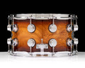 DW Collector's Series 8x14 Snare Drum - Elm Burl, Burnt Toast Burst, Double Row Chrome Hardware - side view