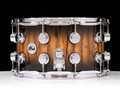 DW Collector's Series 8x14 Snare Drum - Ivory Ebony, Natural to Candy Black Burst, Double Row Chrome Hardware - side view