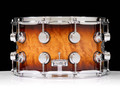 DW Collector's Series 8x14 Snare Drum - Quilted Maple, Burnt Toast Burst, Double Row Chrome Hardware - side view