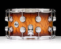 DW Collector's Series 8x14 Snare Drum - Quilted Maple, Burnt Toast Burst, Double Row Chrome Hardware - side view