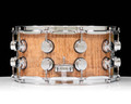 DW Collector's Series 7x14 Snare Drum - Heartwood Curly, Natural High Gloss, Double Row Chrome Hardware - side view