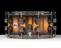 DW Collector's Series 7x14 Snare Drum - African Chenchen, Natural to Candy Black Burst, Double Row Black Nickel Hardware - side view