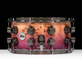 DW Collector's Series 7x14 Snare - Mapa Burl, Natural to Purple Fade, 2 row Black Nickel Hardware - side view