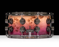 DW Collector's Series 7x14 Snare - Mapa Burl, Natural to Purple Fade, 2 row Black Nickel Hardware - side view
