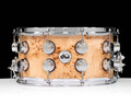 DW Collector's Series 7x14 Snare - Mapa Burl, Natural High Gloss, 2 row Chrome Hardware - front view