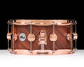 DW Collector's Series 7x14 Snare - Santos Rosewood, Natural Hard Satin Lacquer, 2 row Copper Hardware - side view